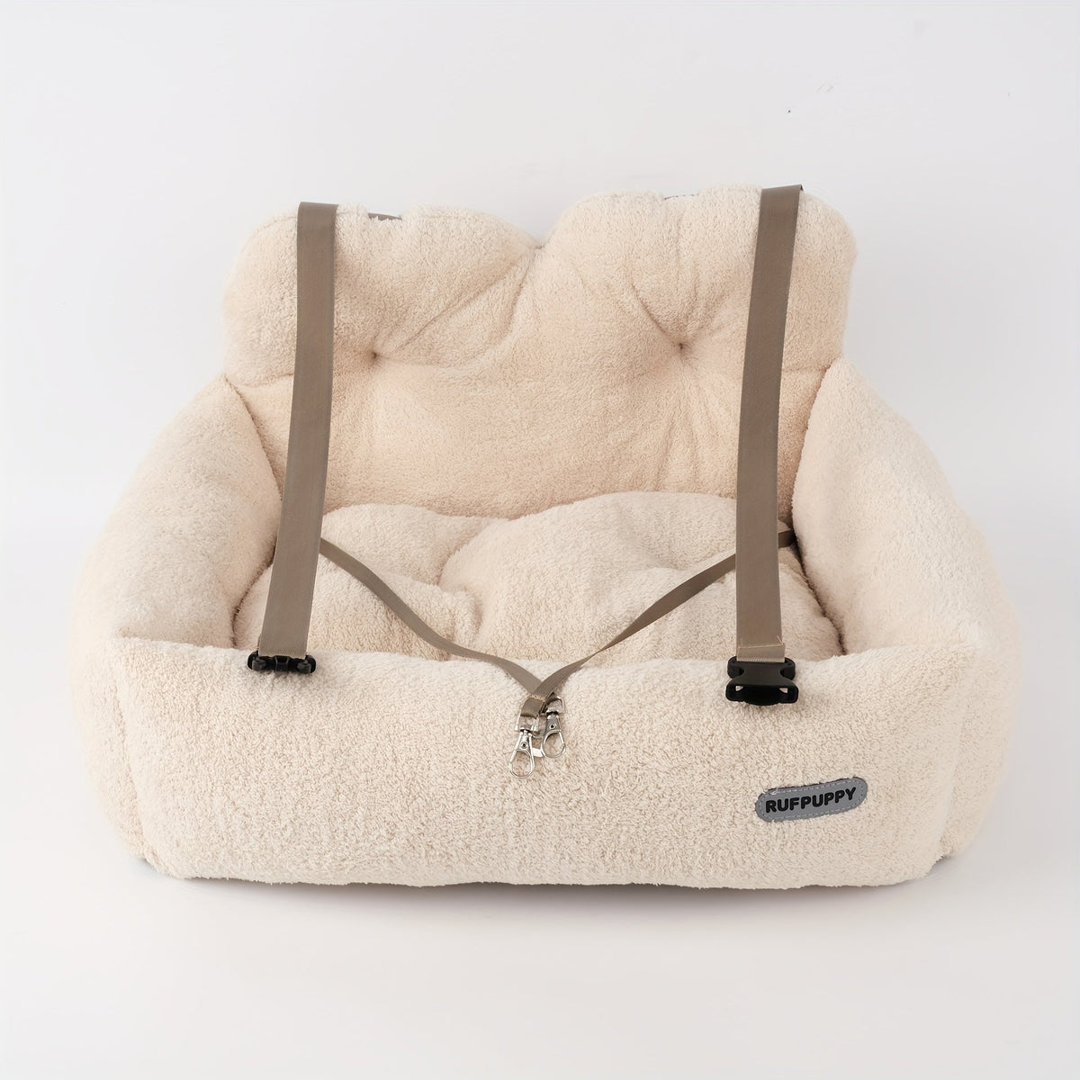 Cozy Plush Dog Car Seat Booster - Safe Portable Polyester Pet Booster Seat for Secure Travel, Soft Dog Bed for Car, S & M Sizes, Beige, Small & Medium Dogs and Cats