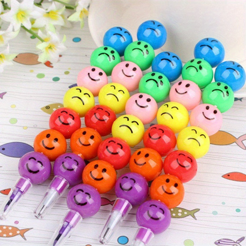 20pcs Cartoon Smiley Face Crayons for Kids - Cute Candy Gourd Shape Crayon Set for Students, Children Painting Art Supplies, School Stationery Gift, Birthday Christmas Halloween Party Favor, Random Colors