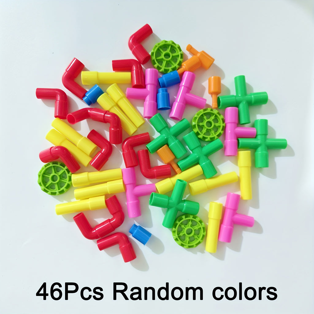 STEM Pipe Tube Building Blocks for Kids 46pcs – Compatible Pipeworks Construction Set, Educational Sensory Toy for Boys Girls Ages 3-8, No Battery Autism-Friendly Learning Toy, Birthday Gift, Random Colors
