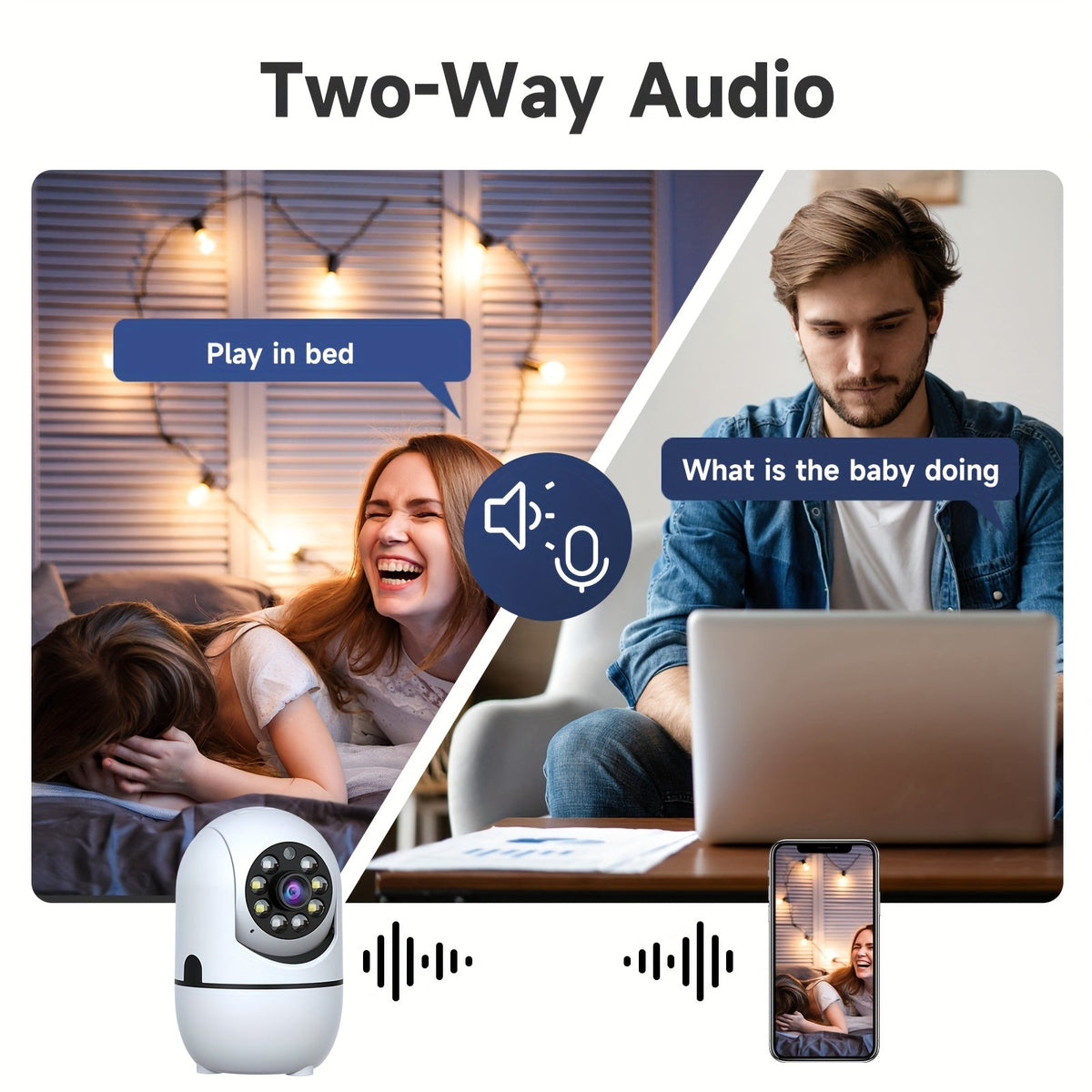 2-Pack Indoor Security Camera 355° Rotation – 2.4G/5G WiFi, Motion Detection, Full-Color Night Vision, Two-Way Audio, Cloud & 256GB TF Card Storage, Alexa Compatible, Baby & Pet Monitor for Home