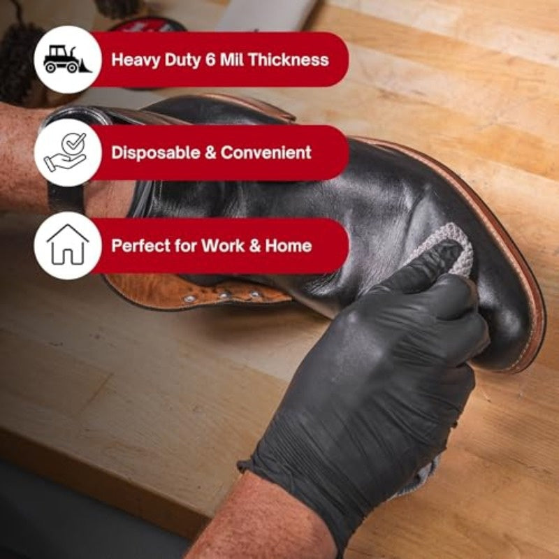 Black Nitrile Disposable Gloves 200 Count – 6 Mil Thick, Latex-Free, Powder-Free, Chemical Resistant, Flexible Form-Fitting, S/M/L/XL for Mechanic, Maintenance, Cleaning, Food Service & Medical Use