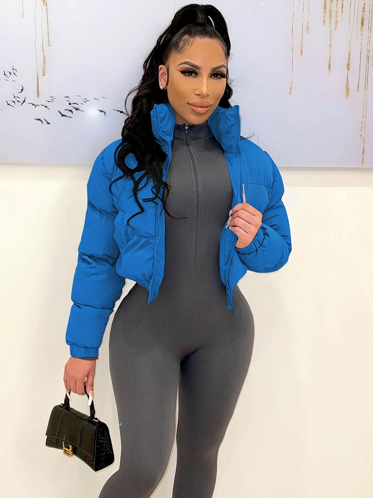 Women's Short Jacket European American Style Autumn Winter Warm Casual Outerwear – Black Rose Red Grey Olive Green Blue Coffee Brown S M L XL XXL