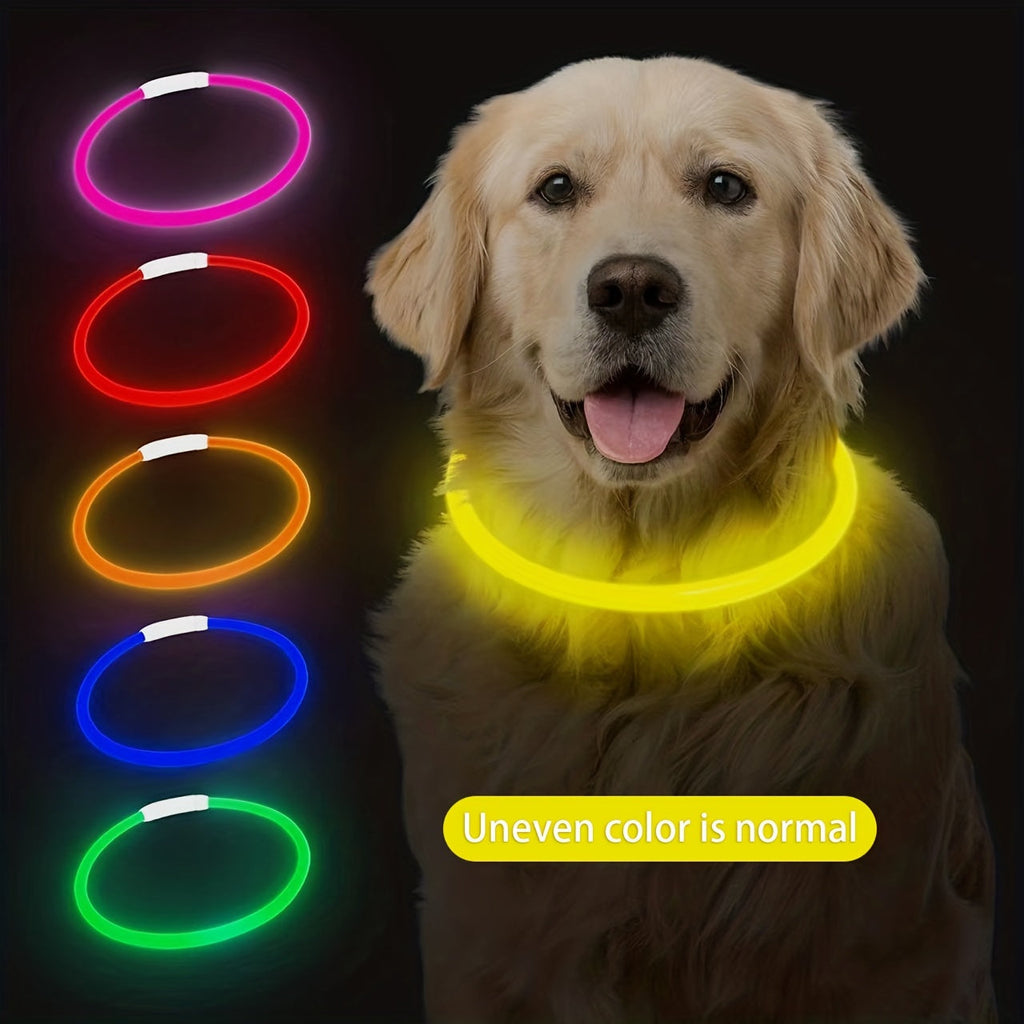 LED Dog Collar USB Rechargeable Glow in the Dark Light Up Dog Collar for Nighttime Walking Safety Collar for Small Medium Large Dogs – Waterproof Luminous PVC Night Glow Pet Collar with USB Charging