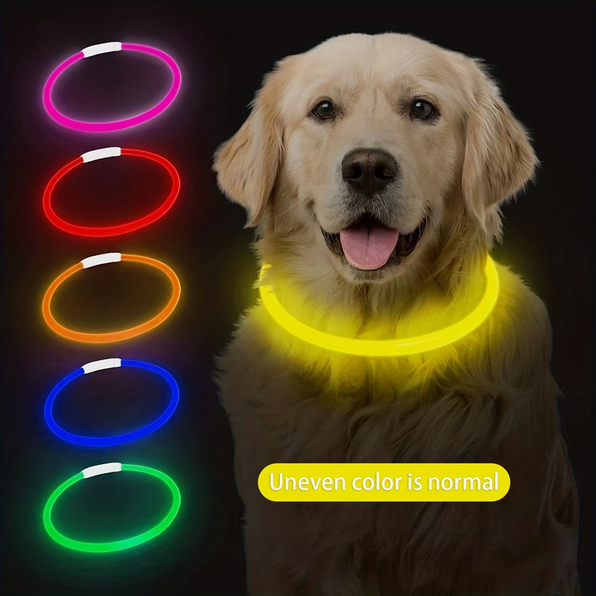 LED Dog Collar USB Rechargeable Glow in the Dark Light Up Dog Collar for Nighttime Walking Safety Collar for Small Medium Large Dogs – Waterproof Luminous PVC Night Glow Pet Collar with USB Charging