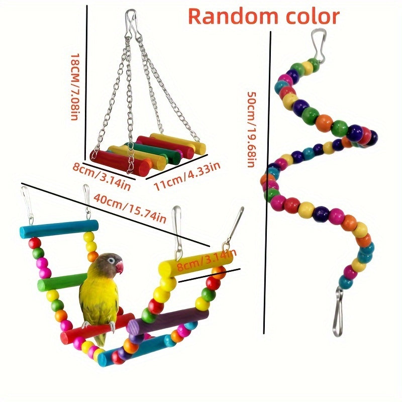 Bird Toy Set Swing Climbing Ladder Stairs Colorful Bells for Small Medium Parrots Cockatiels Budgies Parakeets – Educational Chew Boredom Relief Toys Random Colors 3/5/7/10pcs