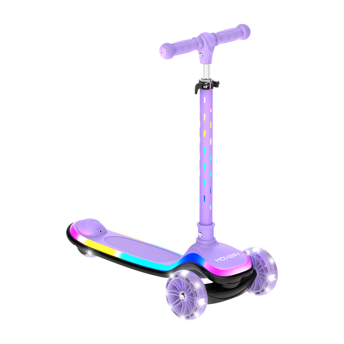Kids Kick Scooter with Multicolor LED Wheel Lights for Ages 3 and Up - Adjustable Height Handlebars, Rear Foot Brake, 110 LB Capacity, Foldable Design - Black, Blue, Purple