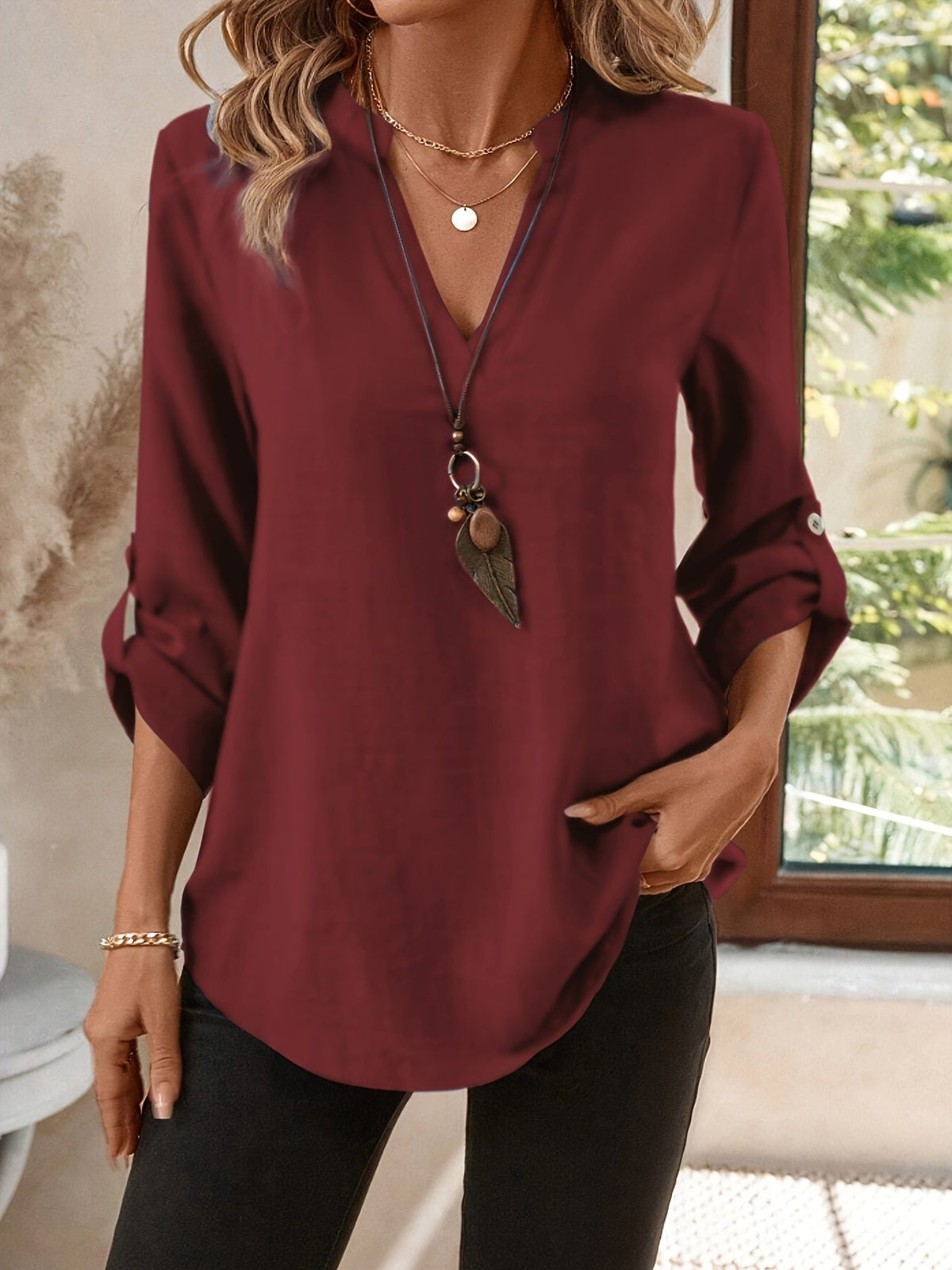 Women's Elegant Boat Neck Button Short Sleeve Blouse – Solid Color 100% Polyester Casual Spring Summer Shirt in 13 Colors