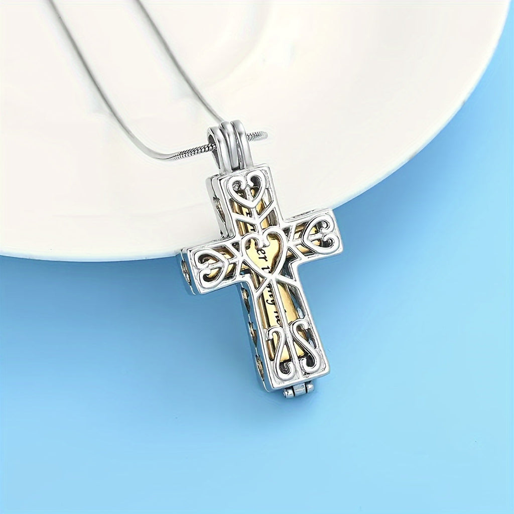 Cross Cremation Urn Necklace for Ashes - Stainless Steel Memorial Pendant Necklace, Keepsake Cremation Jewelry for Human or Pet Ashes, Sympathy Gift for Loss of Loved One, Father, Mother, Pet