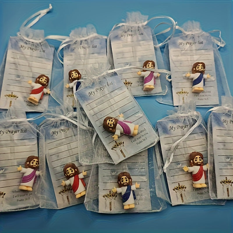 60pcs Christian Gift Set Jesus Figurine Statue with Inspirational Prayer Cards & Mesh Bags Bulk Religious Gifts for Church Easter Christmas Thanksgiving Sunday School – “My Lord My God My Savior”