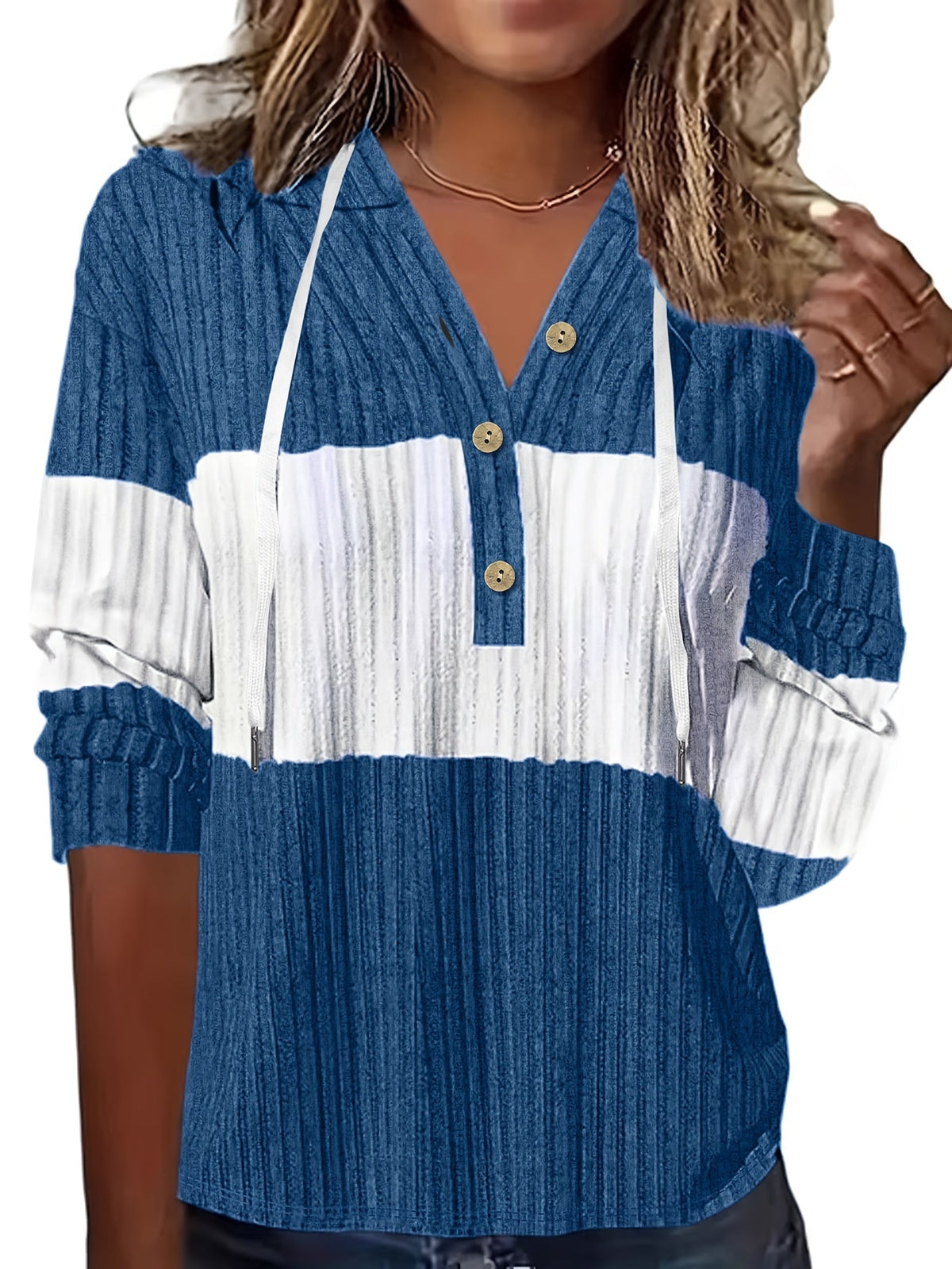 Women's Contrast Color Hoodie Sweatshirt - Casual Pullover with Kangaroo Pocket, Soft Cozy Fabric for Fall Winter Everyday Wear, Relaxed Fit Streetwear Style | Green & Navy Blue S-XXL