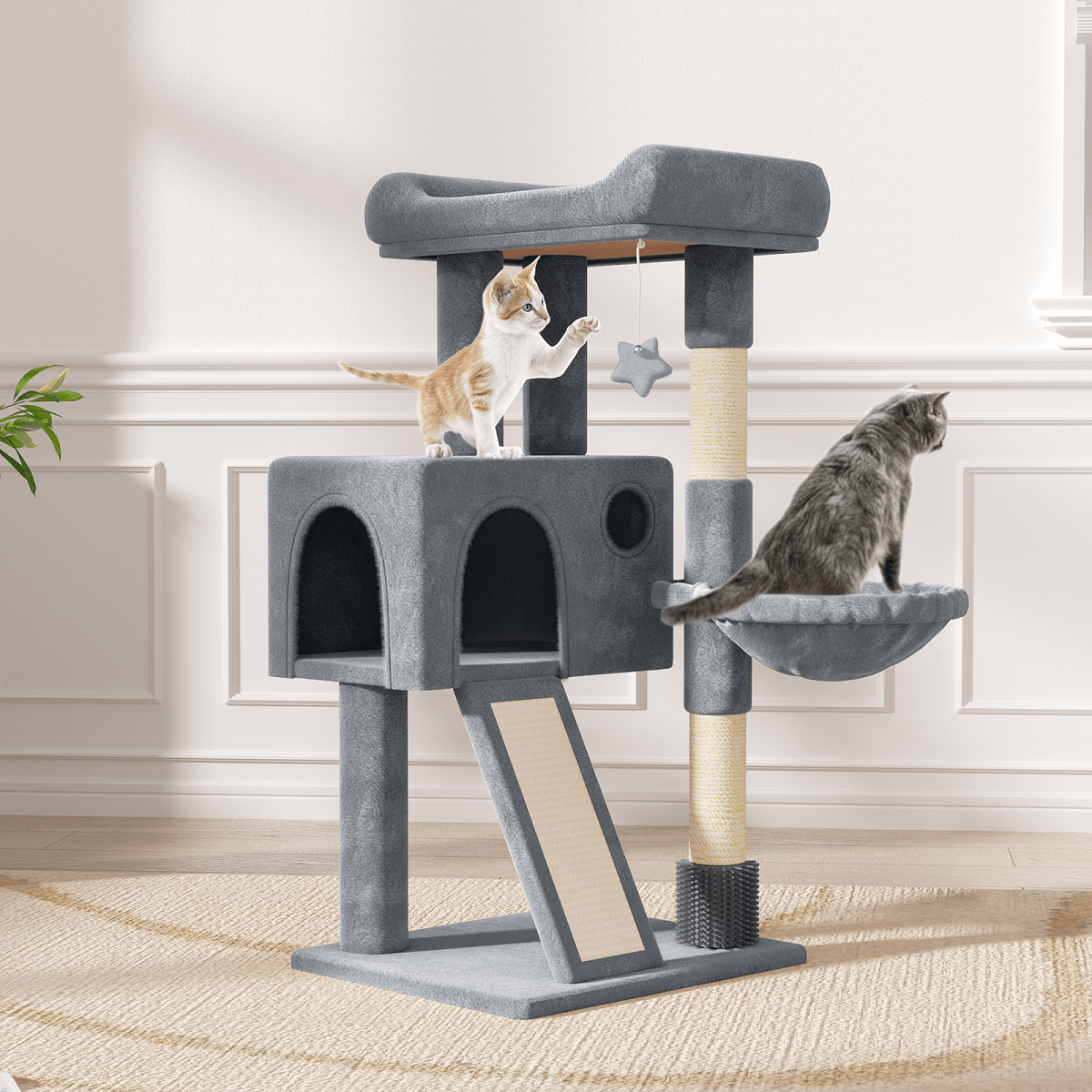 36 Inch Multi-Level Cat Tree Tower with Cat Condo Apartment Hammock Sisal Scratching Posts & Hanging Toys - Indoor Cat Climbing Playhouse for Cats Kittens - Plush Cat Villa Light Grey Smoky Grey