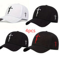 4pcs Faith-Themed Cross-Stitch Baseball Caps for Men & Women – Adjustable Lightweight Polyester Solid Color Casual Sports Sun Hat for Outdoor Travel Beach, Christmas Father's Day Gift