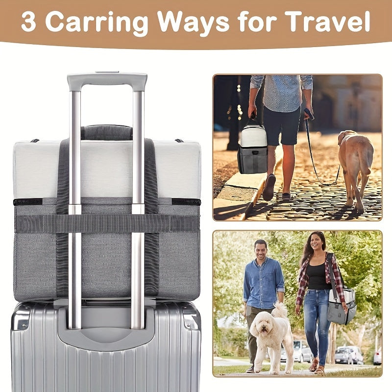 Dog Travel Bag with 2 Extra-Large Food Containers & 2 Collapsible Bowls – Dual-Layer Multi-Pocket Pet Organizer for Road Trips & Camping, Waste Bag Dispenser, Feeding Mat, All Dog Sizes, Gray