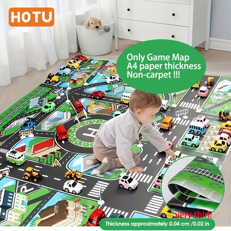 City Traffic Play Mat for Kids Ages 3+ - Large Interactive Road Map with Garage & City Scene, Educational Floor Mat for Toy Cars, Room Decor, Birthday Christmas Halloween Gift (Map Only)