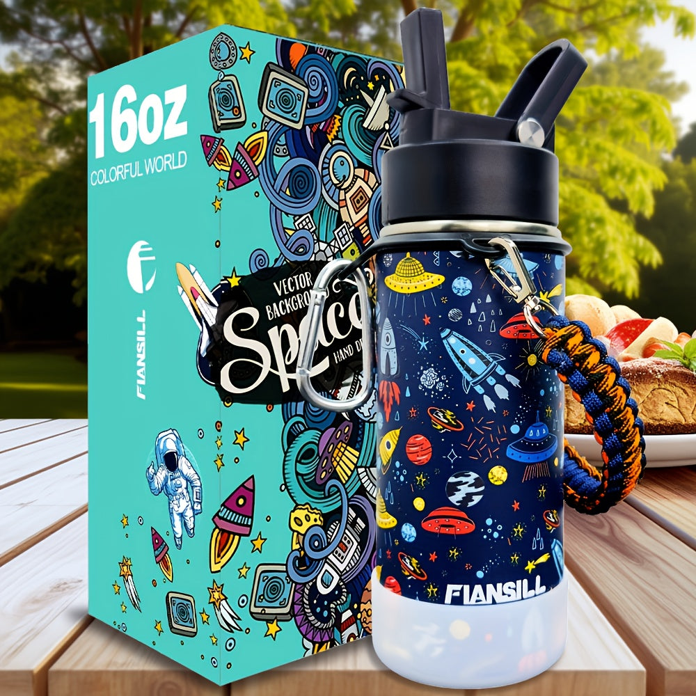 16oz Kids Stainless Steel Water Bottle – Vacuum Insulated, 3D Printed Design, Leak-Proof & BPA-Free, Cold 24H Hot 12H, Fun Styles for Boys & Girls – Perfect Gift for Students, School & Outdoor Activities