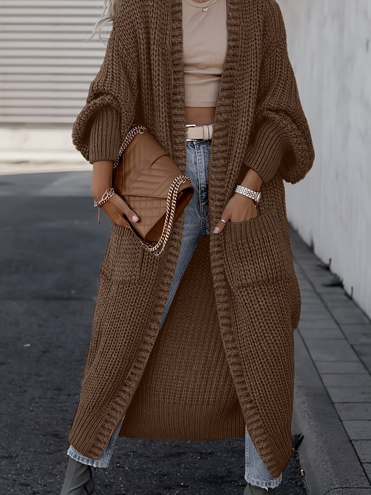 Women Drop Shoulder Cardigan Long Coat with Pockets Solid Color Long Sleeve Fall Winter Oversized Coat S M L XL XXL Grey Black Apricot Camel Navy Cozy Wrap Coat