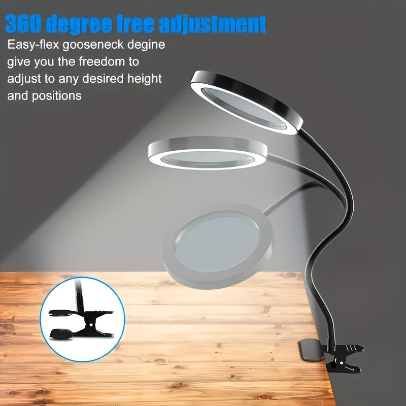 Diamond Painting Magnifier LED Clamp Lamp 10X Hands-Free 5V USB 3 Color Modes 10 Brightness Levels 18'' Flexible Gooseneck for Crafts Sewing Jewelry Making Embroidery Reading Hobby Desk Light