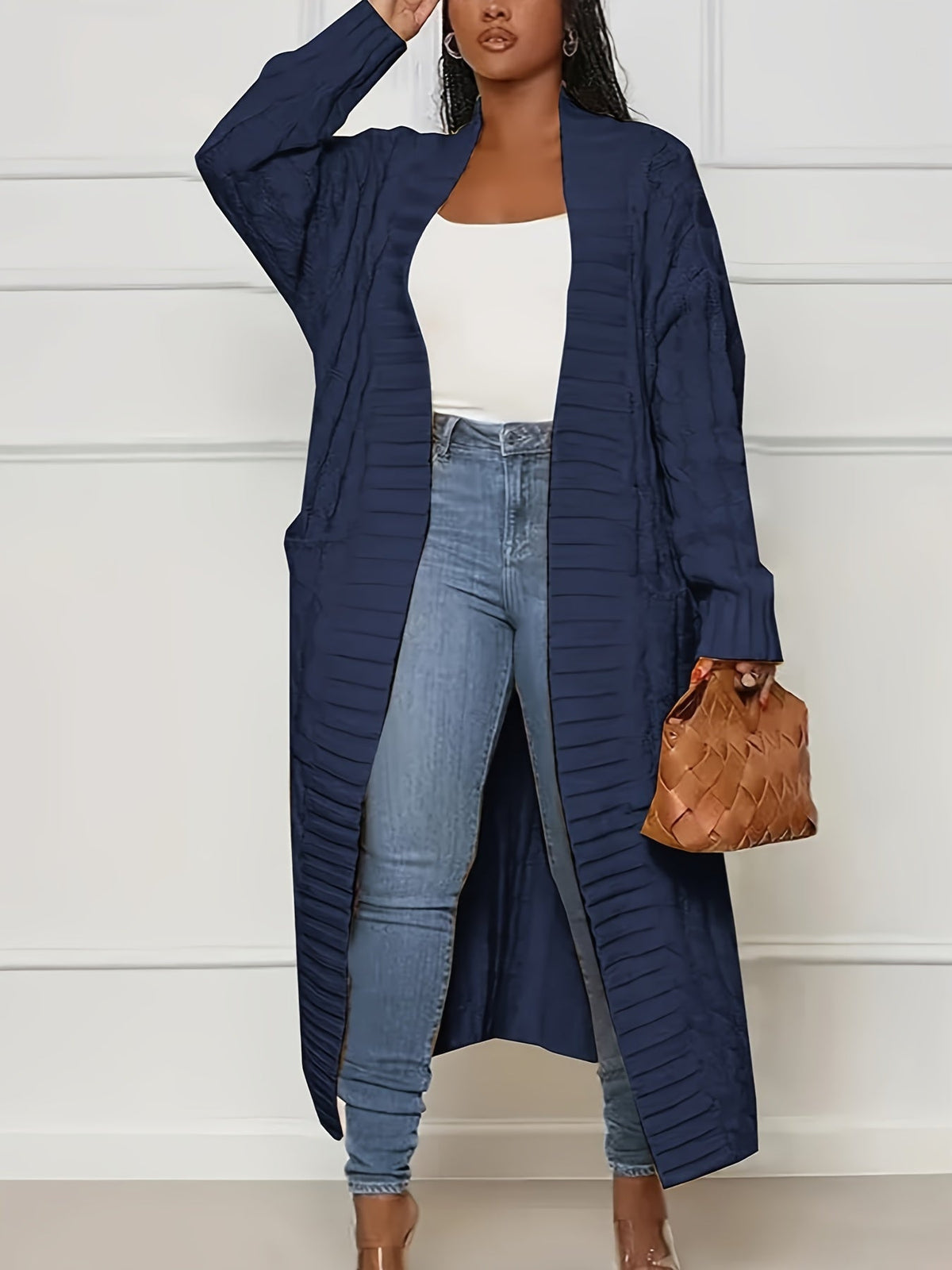 Women's Knit Cardigan Open Front Midi Length Sweater Coat Casual Lightweight Outwear with Multi Colors S-XXL Fall Winter