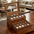 20 Slot Watch Box Organizer Double Layer with Solid Glass Cover Velvet Pillow Lining Watch Display Case for Collection and Storage Men Women Watch Collector Gift in Brown Black and Gray