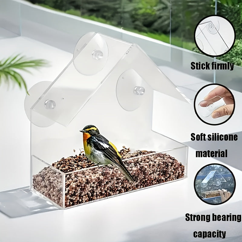 Acrylic Transparent Wall Mounted Bird Feeder Suction Cup Adsorption Window Bird Feeder for Wild Birds Hummingbirds – Clear View Outdoor Bird Watching Feeding Station