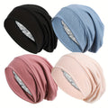 Turban Hat 4 Pack for Women - Soft Satin Lining Muslim Turban Sleep Cap, Chemo Hat Beanie Headwrap for Cancer Hair Loss, Comfortable Breathable Bonnet for Daily Wear & Night Sleep