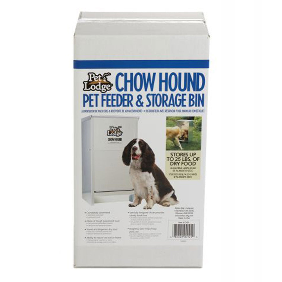 Pet Lodge Automatic Dog Feeder 25 lb - Galvanized Steel Gravity Feeder with Magnetized Door & Angled Chute, Chew-Proof Rust-Resistant, Wall-Mountable Indoor & Outdoor Use, Silver