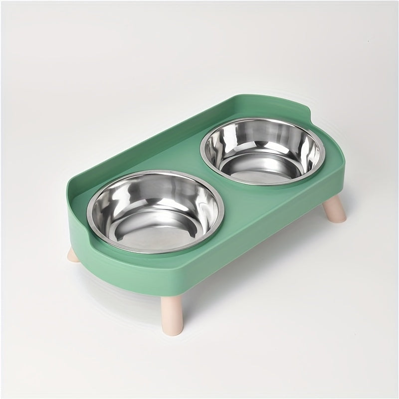 2-in-1 Cat Feeder and Water Dispenser with Stainless Steel Dual Bowl - Non-Slip Easy-Clean Pet Food & Water Station with Cute Cat Design, Healthy Hydration & Feeding Set for Cats & Small Dogs, Multiple Color Options