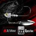 Underspin Jig Heads 6-Pack with 100% Brass Blade (Never Rust) - Bass & Saltwater Fishing Lures - 3/16oz 1/4oz 3/8oz 1/2oz Sizes Included