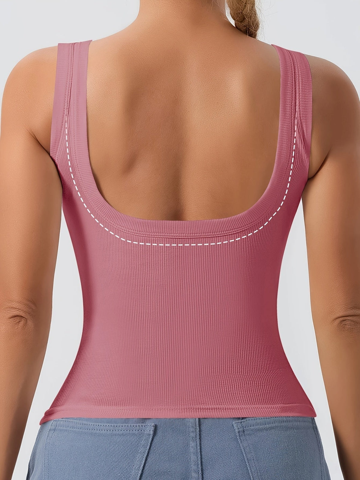 Women's Scoop Neck Tank Top Removable Chest Padding Slim Fit Casual Summer Sleeveless Top 8 Colors XS-XL