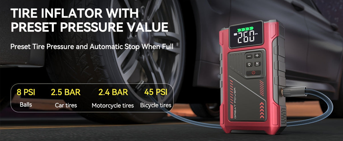 4000A Car Jump Starter with Air Compressor, 150PSI Tire Inflator & LED Light, Portable 12V Battery Jump Starter Pack for Gas 8.0L / Diesel 6.5L Engines – Car Emergency Kit