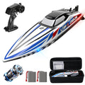 DEERC 16" Brushless RC Boat for Adults - Hobby Grade 35+ KPH Remote Control Racing Boat, 3S Power Self-Righting Metal Drive Shaft, 2x2000mAh Batteries & Carrying Case for Lakes Pools Rivers | Blue
