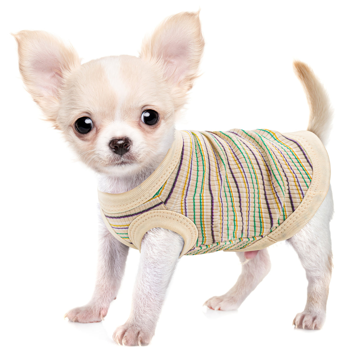 Pink Striped Ribbed Dog Vest Tank Top for XS and Small Dogs - Soft Sleeveless Pullover All-Season Pet Apparel, Comfortable Casual Dog Tank Top for Toy Breeds and Puppies