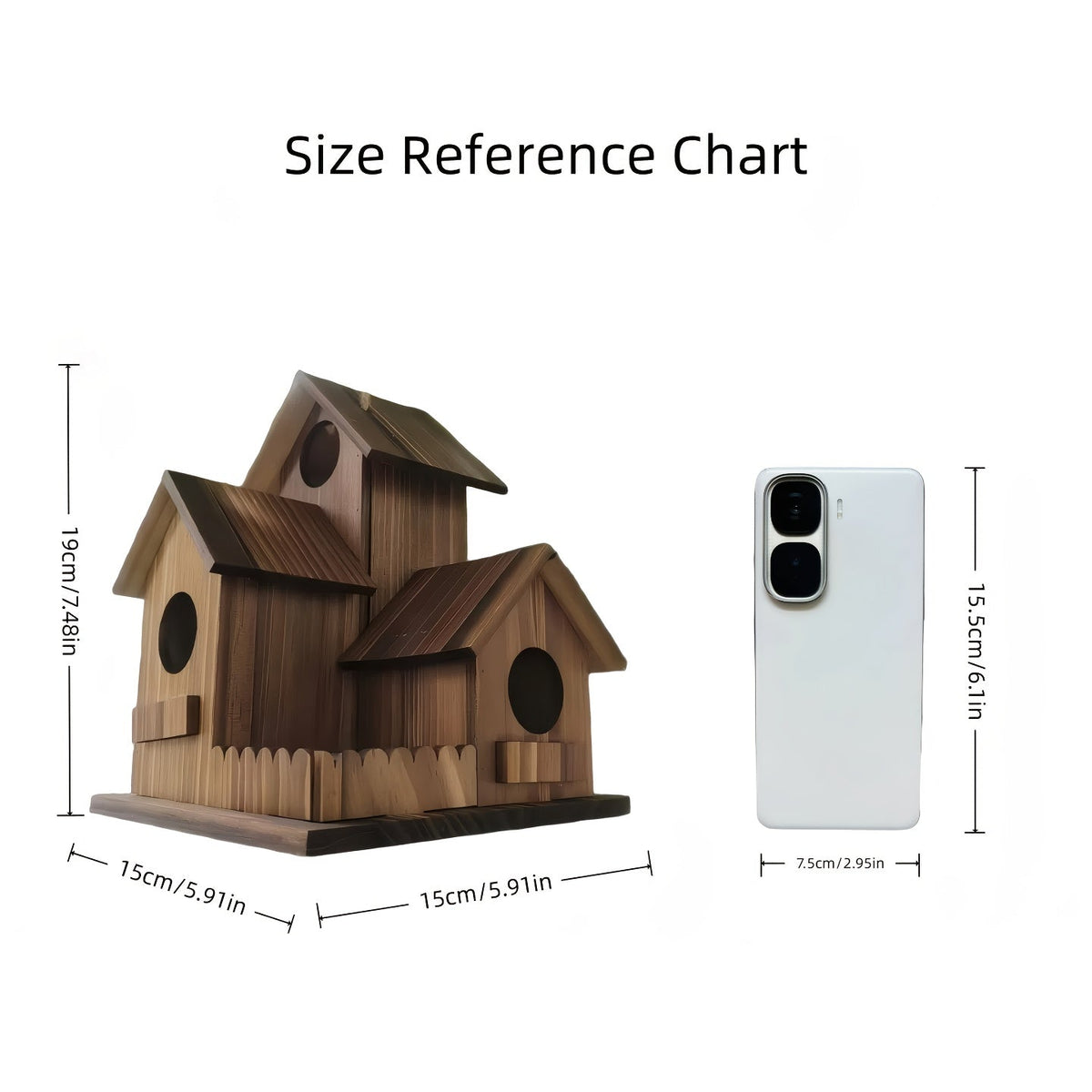 Outdoor Wooden Bird Nest 3-Room Rustic Natural Wood Wild Bird House for Garden Backyard Patio – Handcrafted Bird Nesting Box for Small Wild Birds Wildlife Habitat Decor