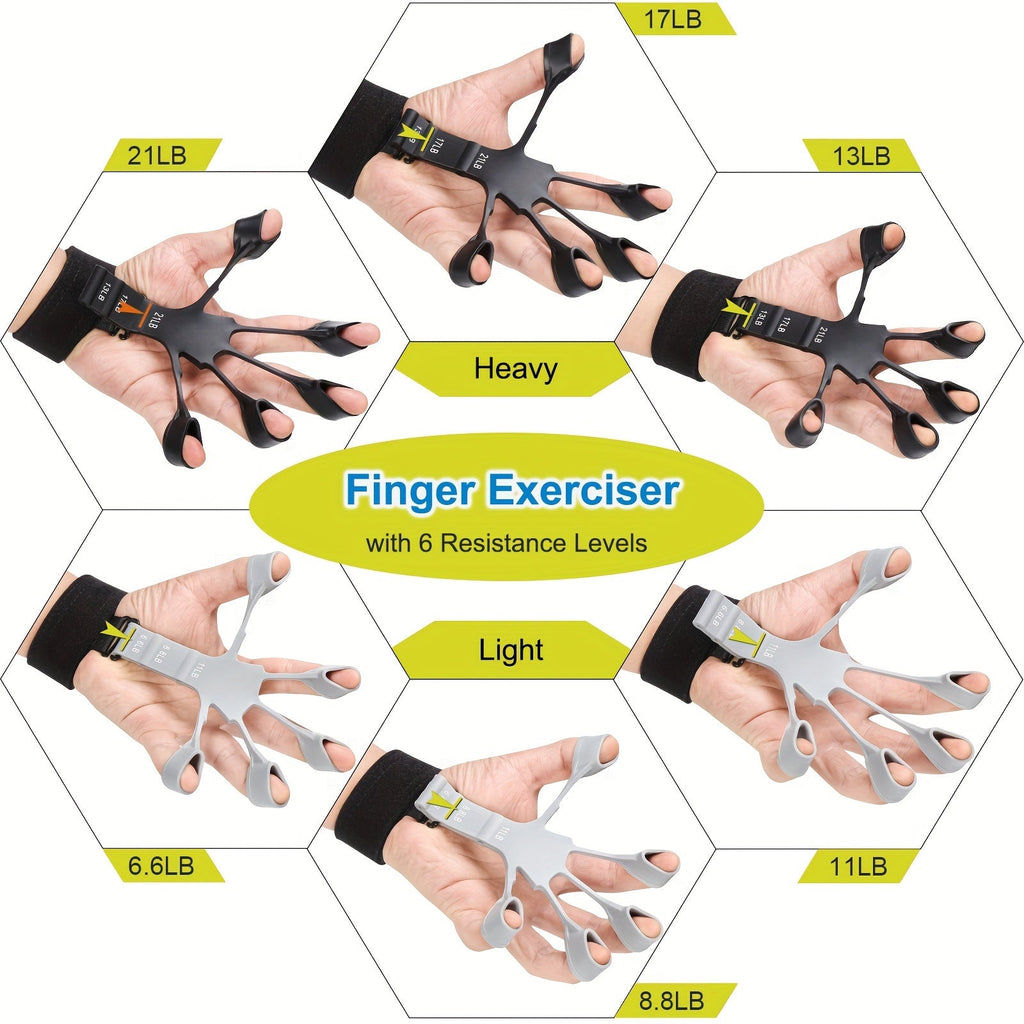 Grip Strength Training Set 4-Piece – Forearm Gripper, Finger Exerciser, Hand Strength Ring & Finger Stretcher with Wrist Strap for Men Women Athletes