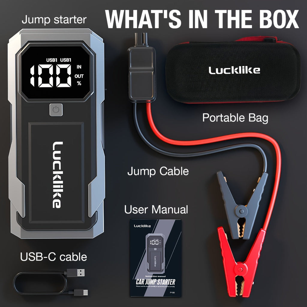 5000A Portable Car Jump Starter & 12V Battery Charger – 3000A Peak, QC3.0 Quick Charge, Intelligent Jumper Cables, LED Light & Power Bank for Gas & Diesel Engines Up to 8.0L