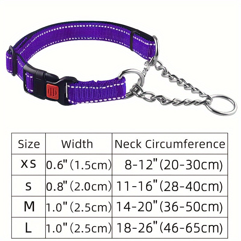 Martingale Dog Collar with Stainless Steel Chain – Heavy-Duty Soft Padded Reflective Training Collar with Quick-Release Buckle for Small, Medium & Large Dogs, 5 Colors