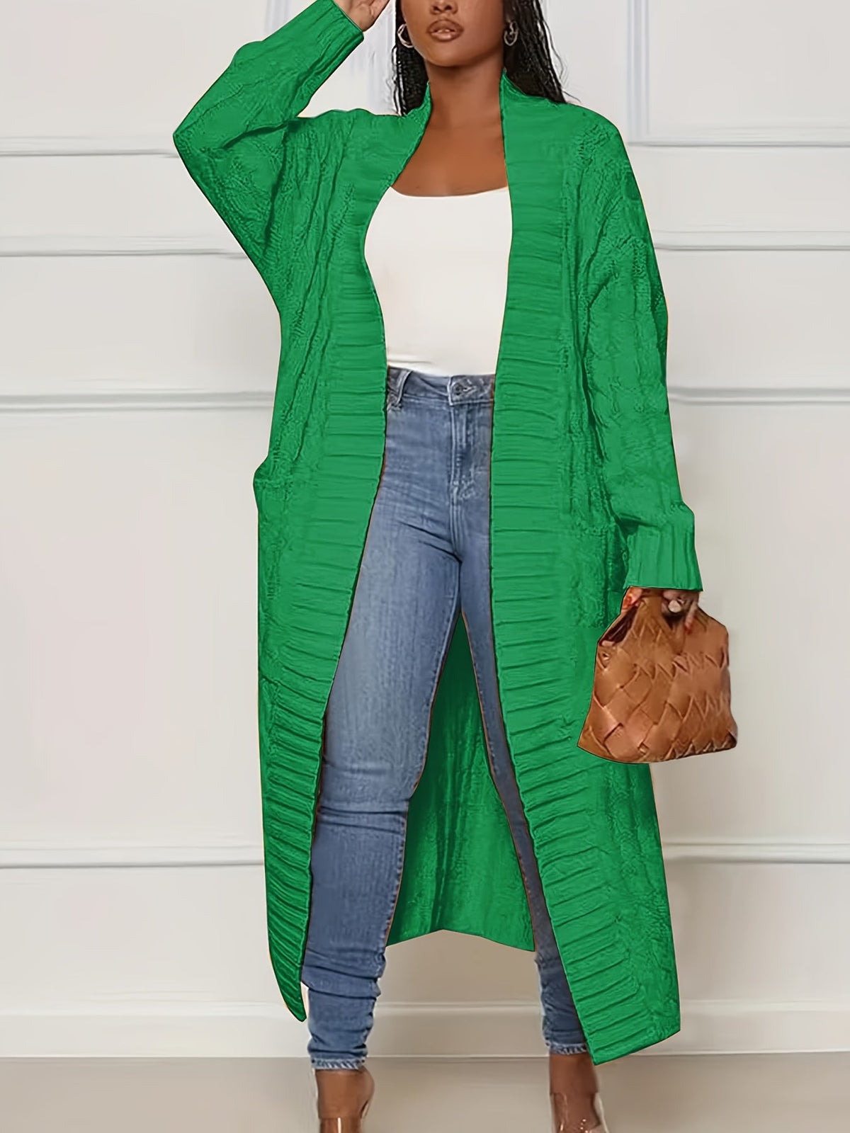 Women's Knit Cardigan Open Front Midi Length Sweater Coat Casual Lightweight Outwear with Multi Colors S-XXL Fall Winter