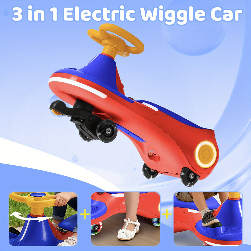 Electric Wiggle Car for Kids 2-in-1 Swing Car with Pedal, Rechargeable Battery, 2 Speeds, Anti-Rollover, Flashing Wheels – Ride-On Toy for Ages 3+ Up to 140 Lbs, Purple Yellow Blue