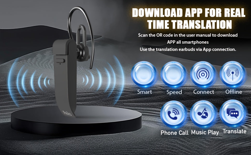 PEIKO PK-10 AI Language Translator Earphone – Real-Time Voice Translation in 136 Languages Online & 11 Languages Offline, Single Earbud with Music & Call Support, Travel Translator Device