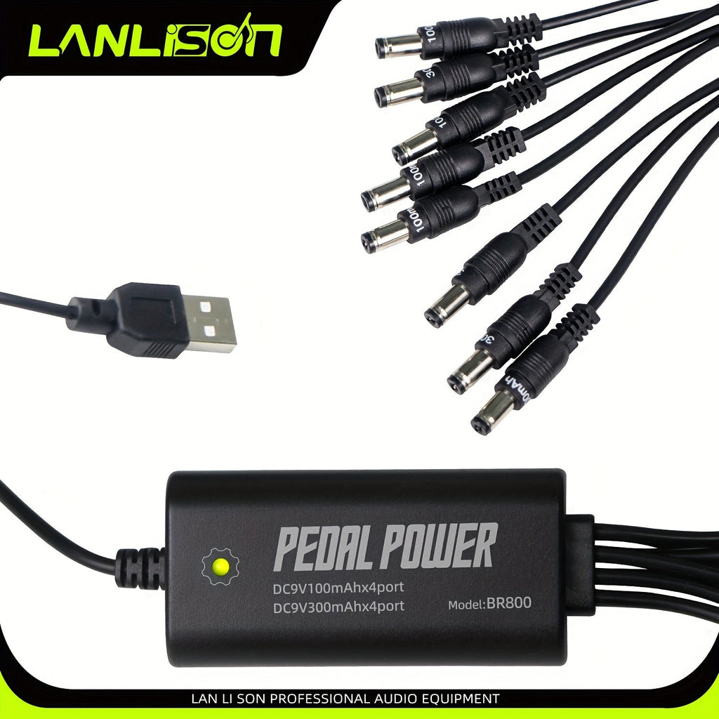 8-Port Isolated Guitar Pedal Power Supply with USB Charging – Noise-Free DC 9V 12V 18V Outputs for Effects Pedals & Accessories, Compatible with Most Guitar Pedalboards