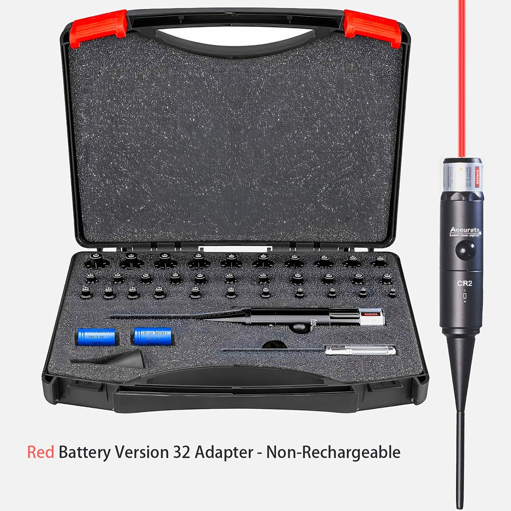 Bore Sight Laser Kit Red Green Boresighter with 8 or 32 Adapters Universal Multi-Caliber 0.17 Cal to 12GA for Rifle Pistol Shotgun - Tactical Gun Zeroing Tool