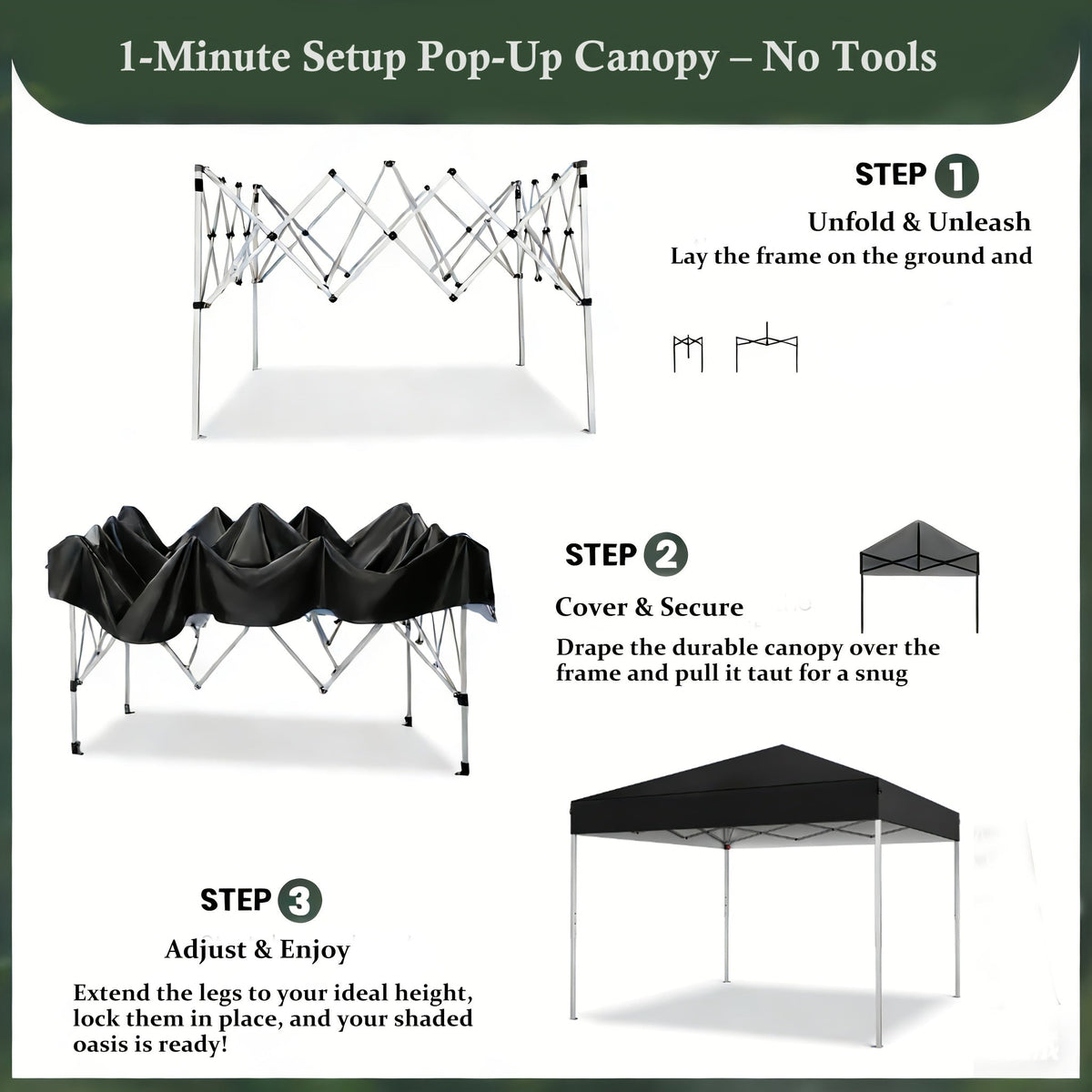 10x10 Pop Up Canopy Tent UPF 50+ Heavy Duty Steel Frame 3 Height Settings Waterproof Instant Canopy with Carry Bag for Backyard Patio Beach Camping Party Market Space Gray Black Blue Red Dark Gray Forest Green