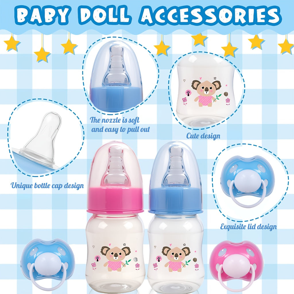 Reborn Doll Feeding Accessories Set with Diaper Bottle & Pacifier, Lifelike Baby Doll Care Toy Kit for Girls, Compatible with Reborn Dolls & Baby Dolls, Best Birthday Holiday Gift for Kids