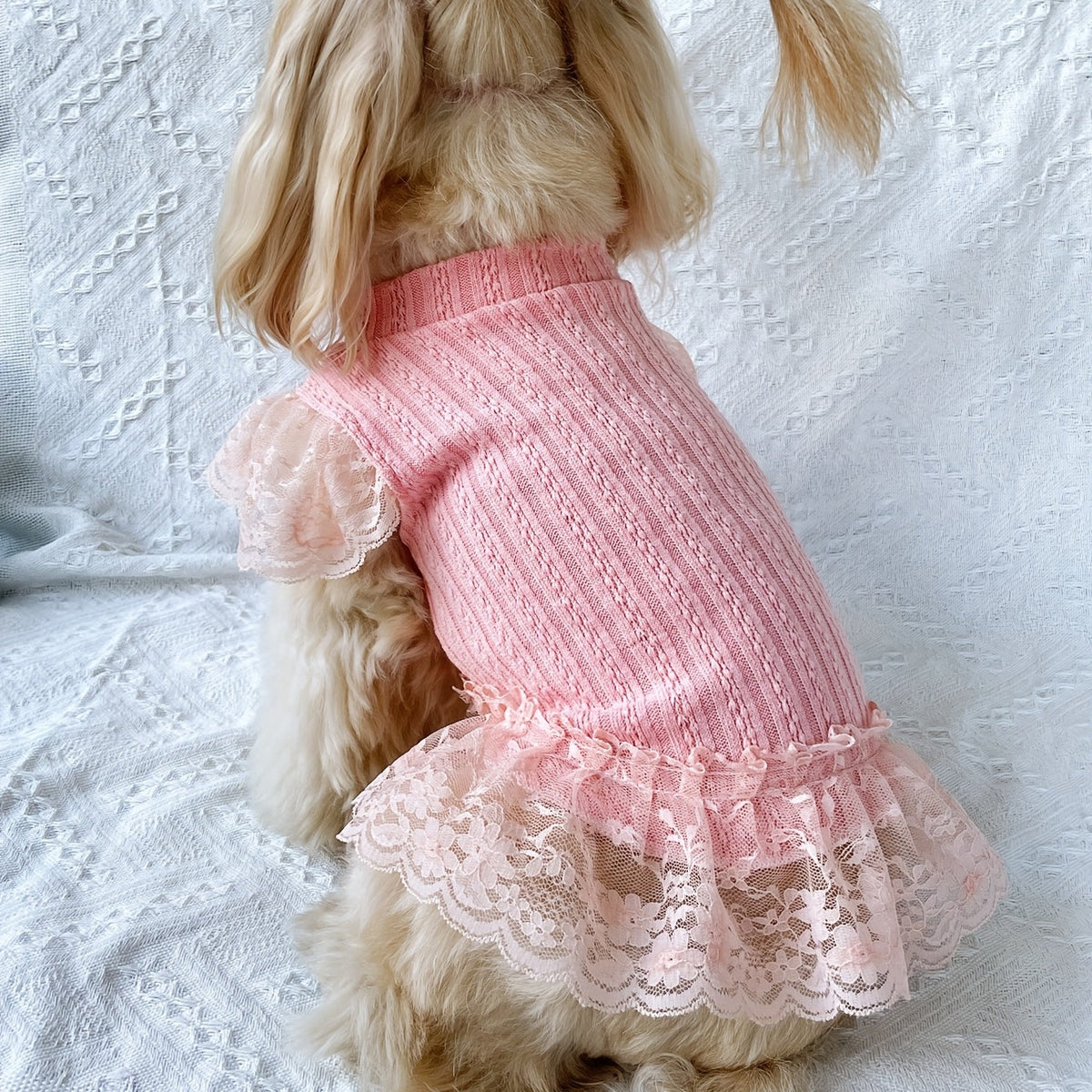 High Neck Flutter Sleeve Knit Dress for Dogs and Cats – Warm Autumn Winter Pet Sweater Dress, Soft Knit Pullover Skirt for Small Medium Pets, S M L XL, Pink Cozy Holiday Pet Outfit