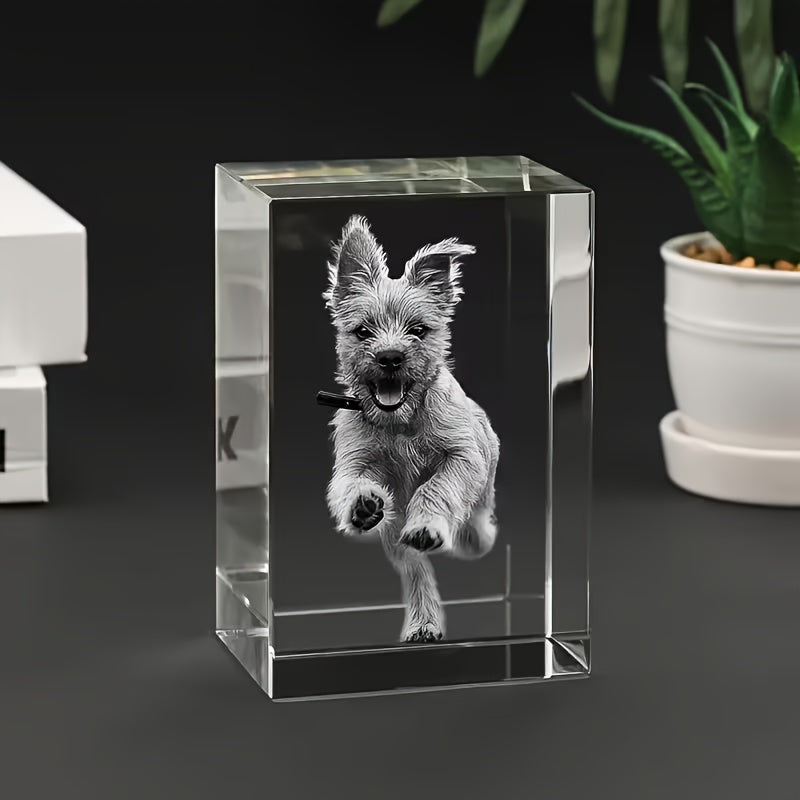 Custom 3D Laser Engraved Crystal Cube - Personalized Inner-Carved Pet Photo Portrait for Dog & Cat, Glass Crystal Keepsake for Bedroom & Living Room Decor, Birthday, Christmas & Holiday Gift