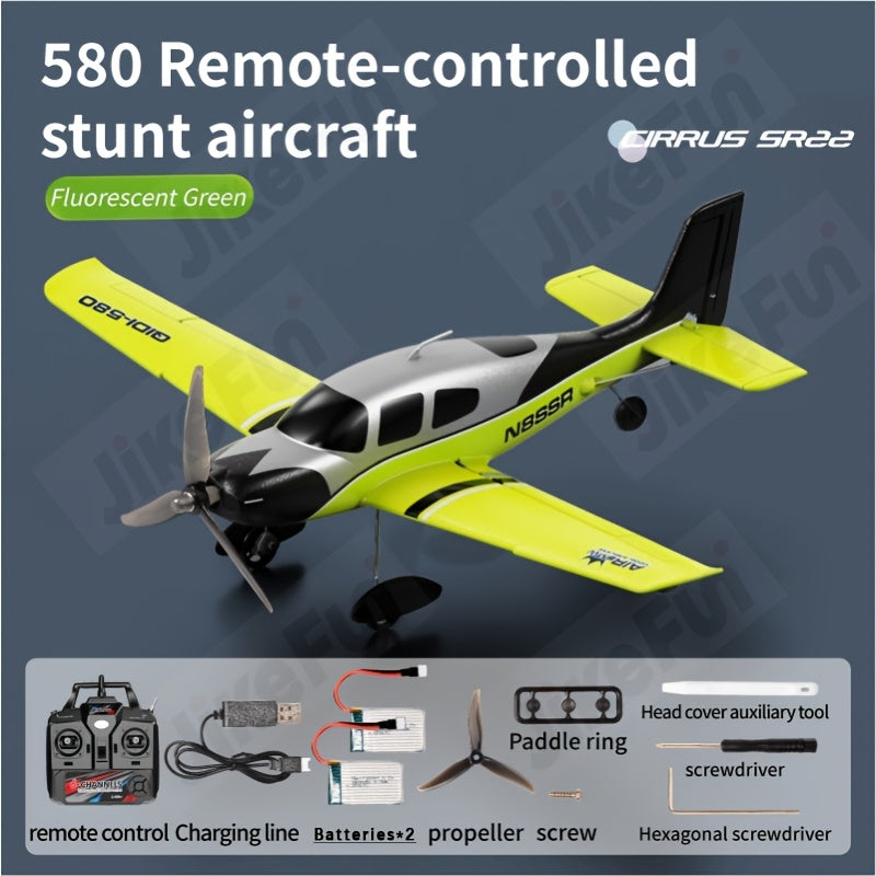 RC Airplane for Adults Kids QIDI-580 SR22 4-Channel Remote Control Plane Brushless Motor 28-30 Min Flight Time Auto-Balance Roll Yaw Light Show Green Blue Beginner Friendly Outdoor Toy Gift