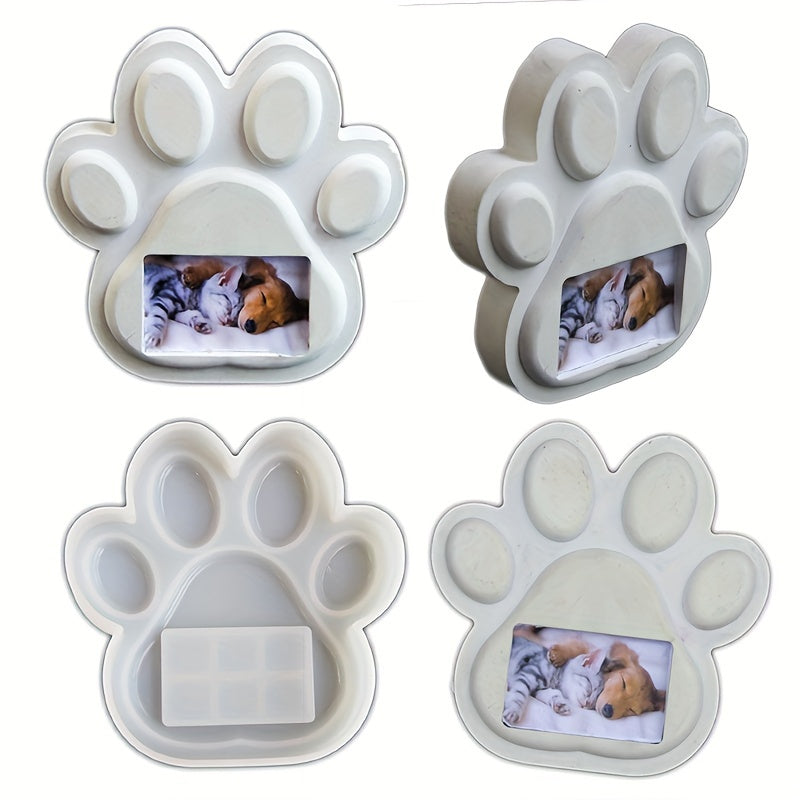 Pet Memorial Stone Mold Kit – Large Dog Paw Print & Photo Frame Plaster Mold for Garden Backyard Tombstone, DIY Pet Grave Marker & Memorial Ornament for Dogs & Cats