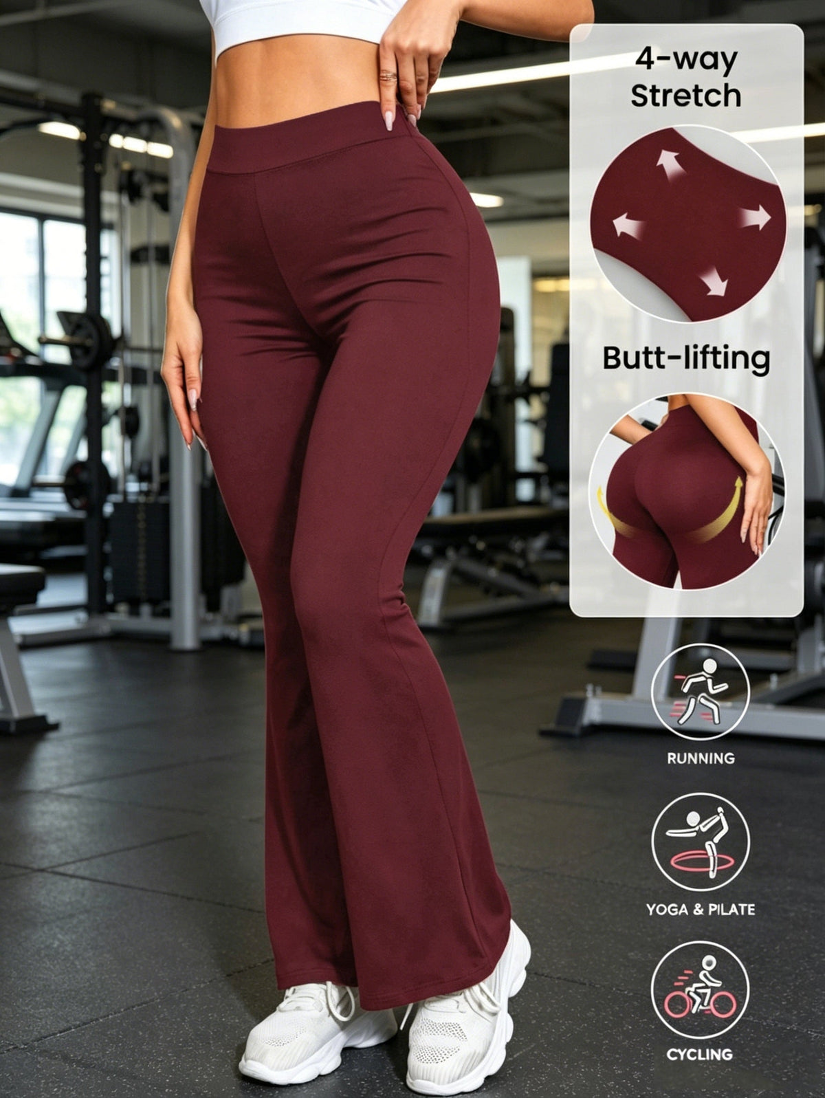 Women's High Waist Flare Pants Butt Lifting Wide Leg Trousers 4-Way Stretch Solid Color Casual Daily Wear Body Shaping Fashion Pants XS S M L XL