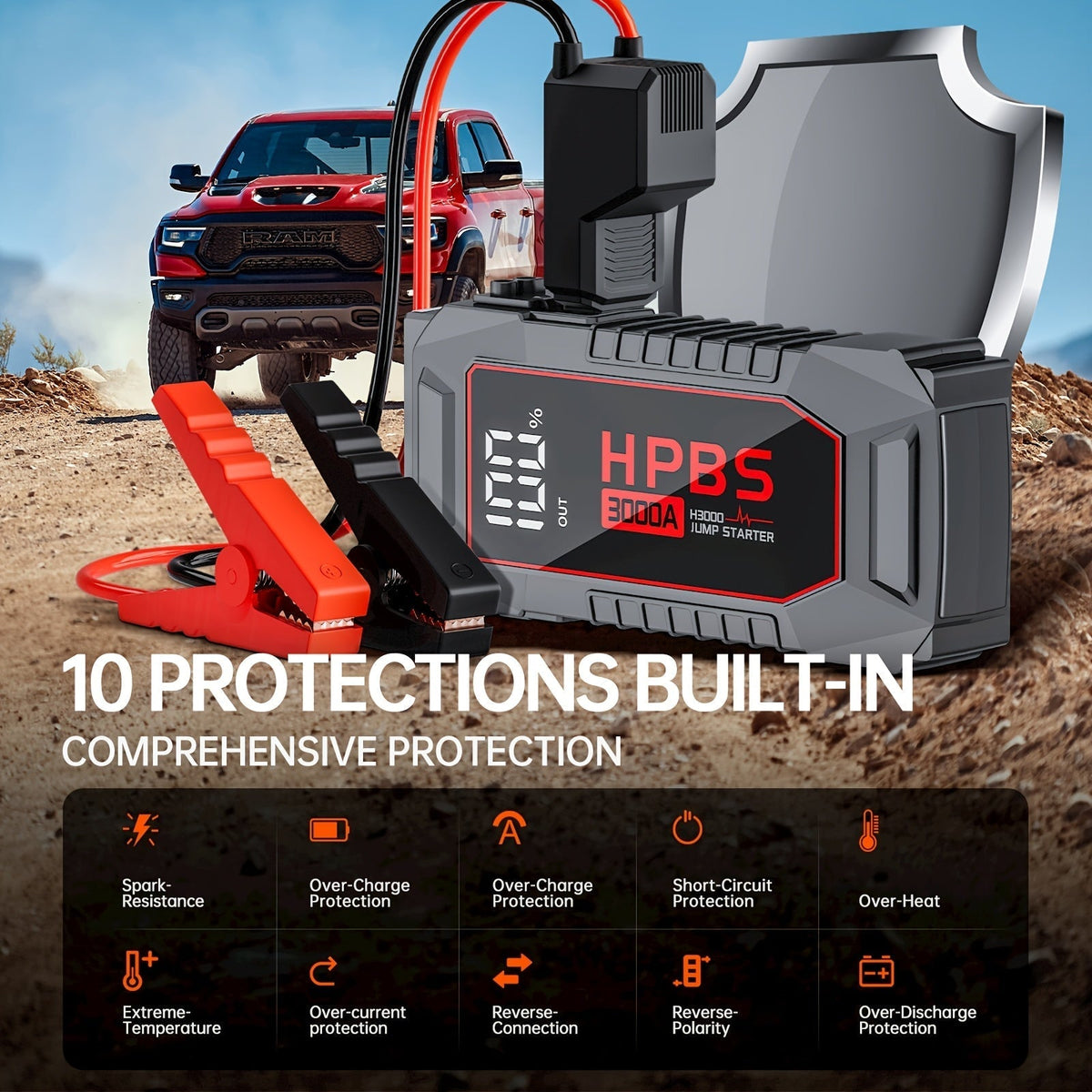 5000A Car Jump Starter 24000mAh Power Bank 12V Battery Booster for Gas Diesel Engines – Quick Start Dead Battery for Car Truck SUV Motorcycle with LED Flashlight for Outdoor Emergencies