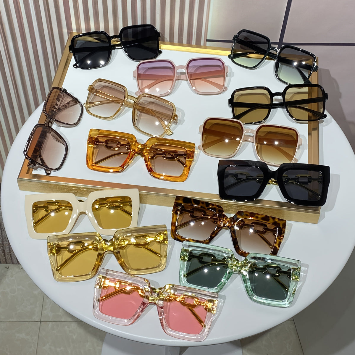 14-Pack Women's Square Frame Tinted Fashion Glasses Set – Minimalist European & American Style, Durable PC Frames, Colorful Lenses, Bulk Party & Gathering Eyewear for Women